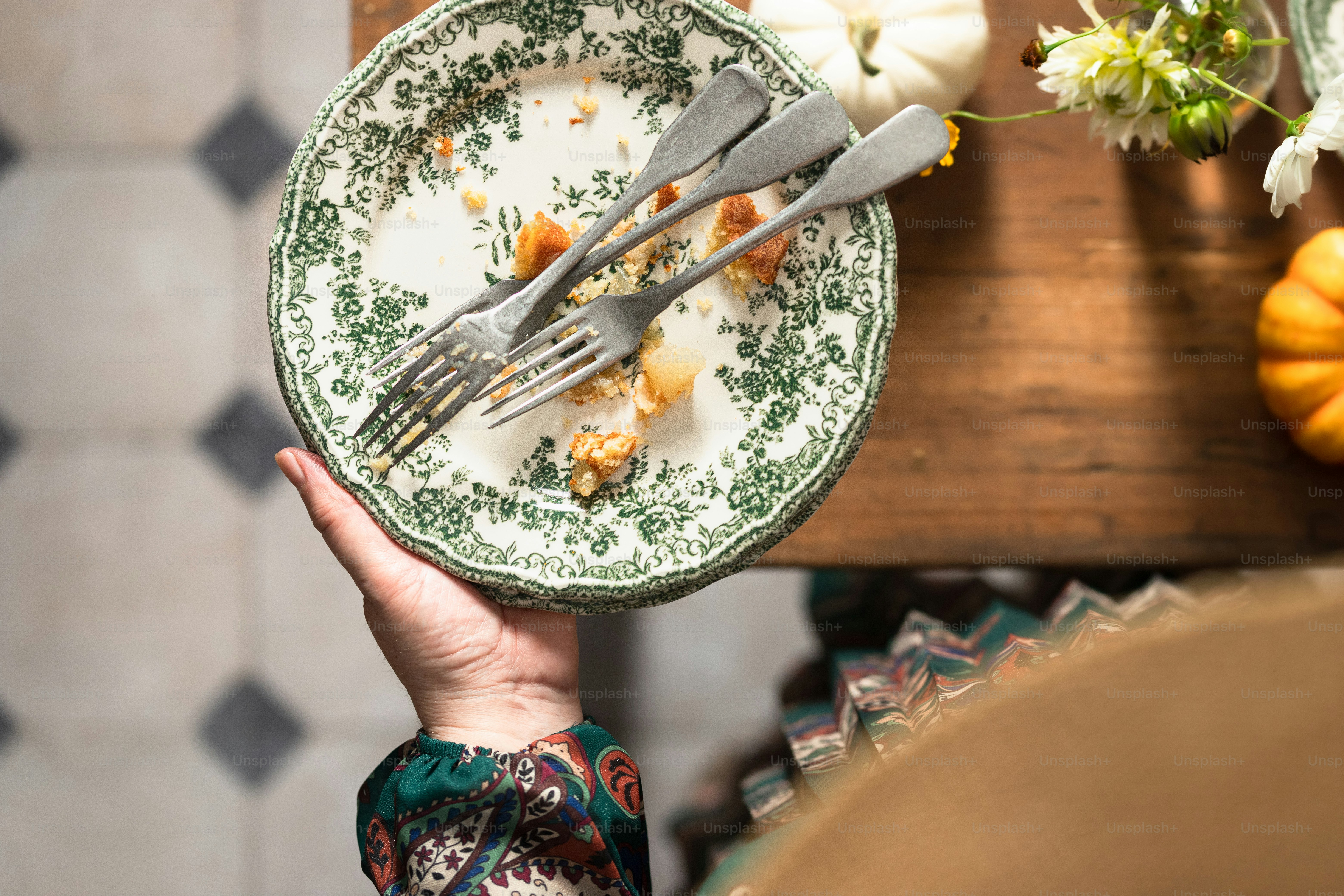 a person holding a plate with food on it