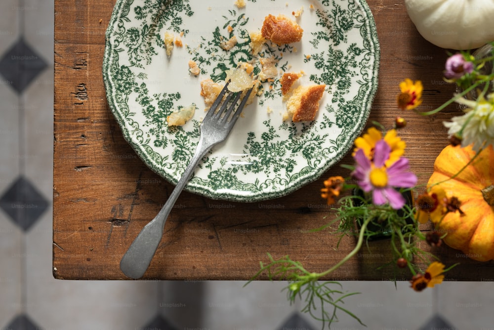 a plate with a piece of cake on it