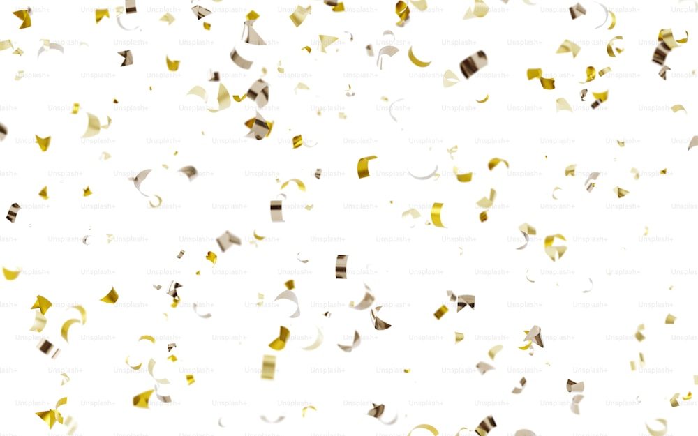 a white background with gold and silver confetti
