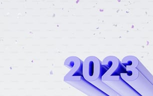 a white background with confetti and a purple sign