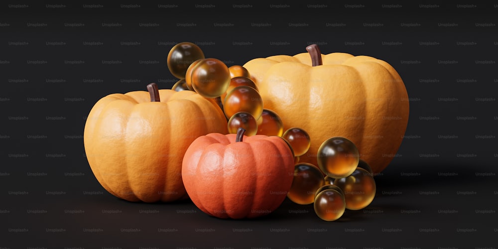 a group of pumpkins sitting next to each other