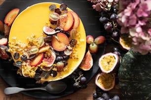 a plate of food with fruit on it