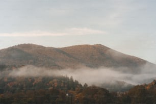 a view of a mountain covered in fog