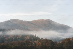 Una vista de una montaña cubierta de niebla