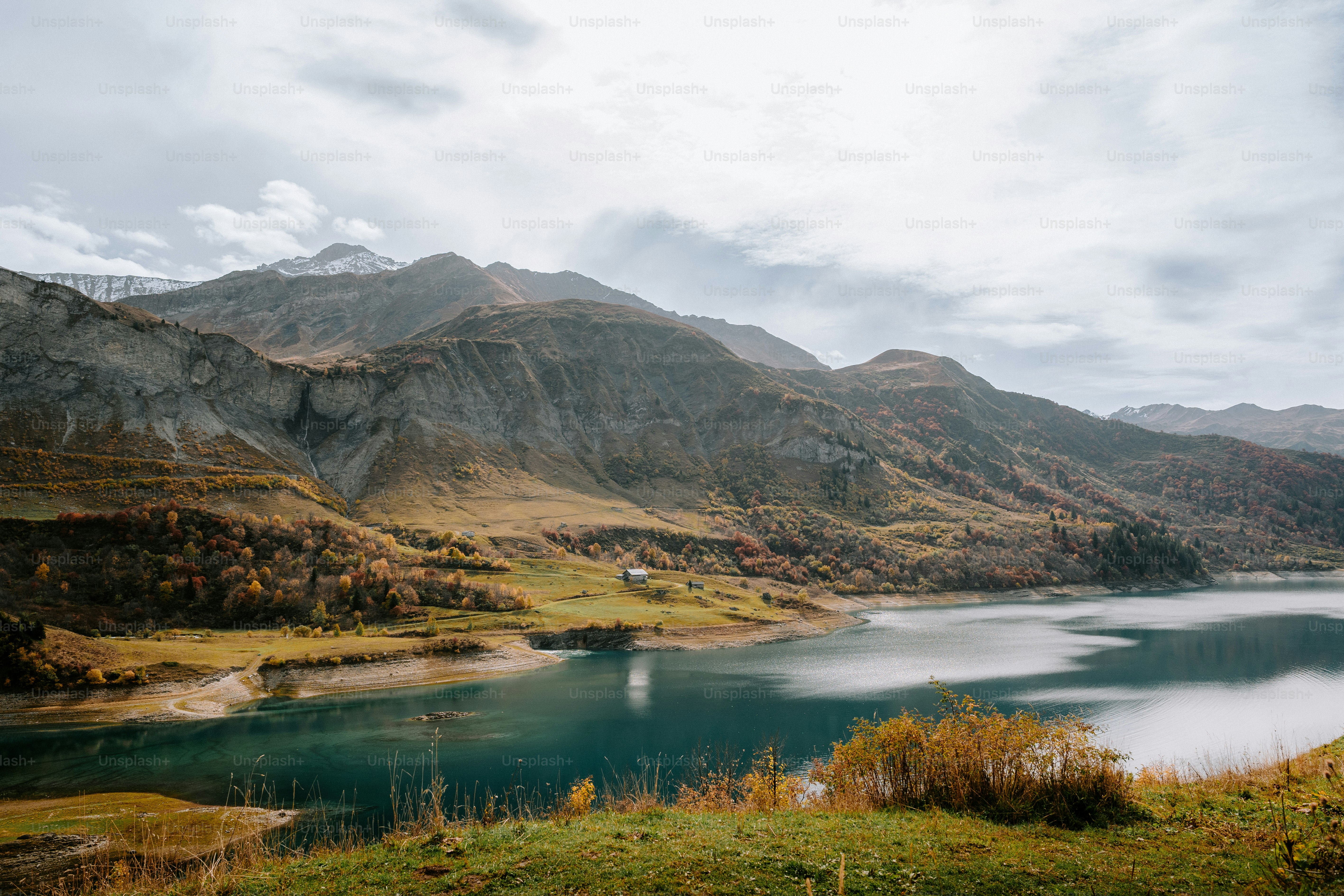 a large body of water surrounded by mountains