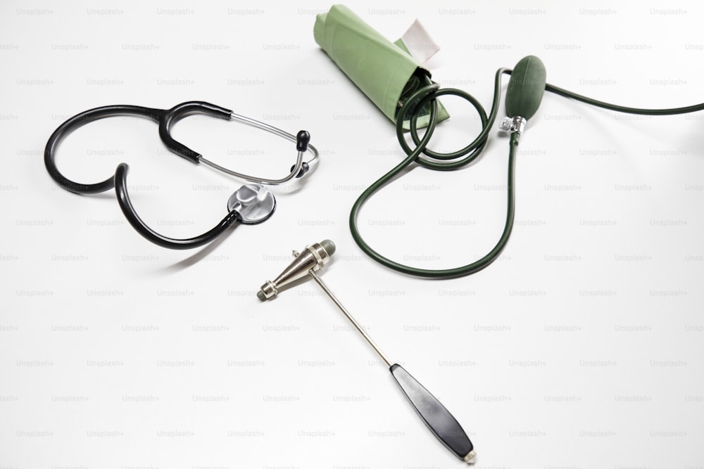 a group of medical equipment on a white surface