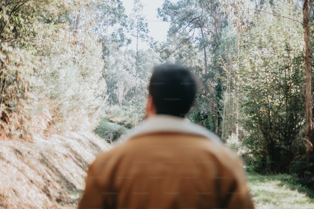 a man standing in the middle of a forest