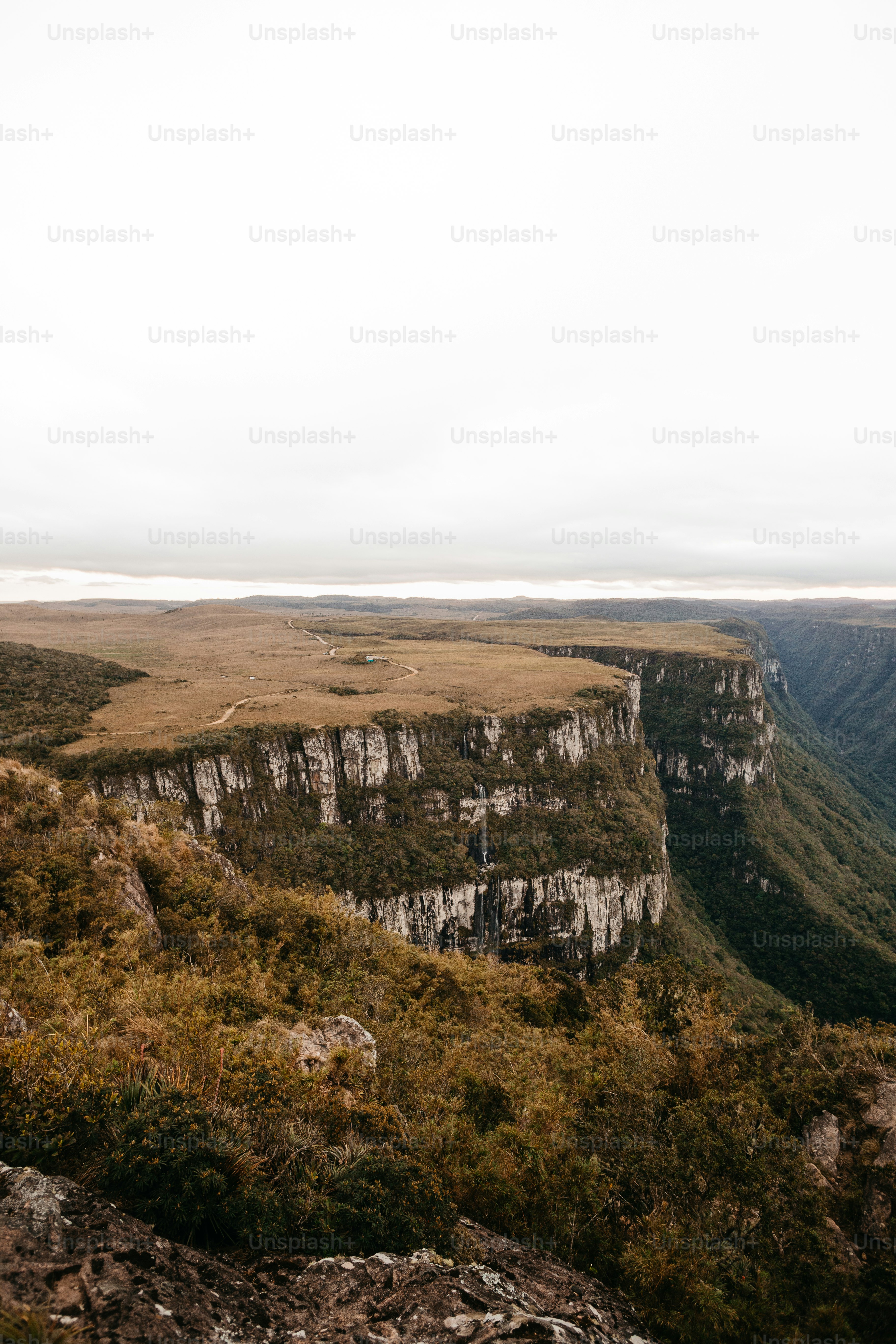 a man standing on a cliff overlooking a valley