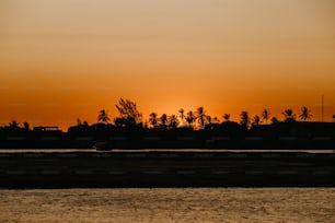 the sun is setting over a body of water