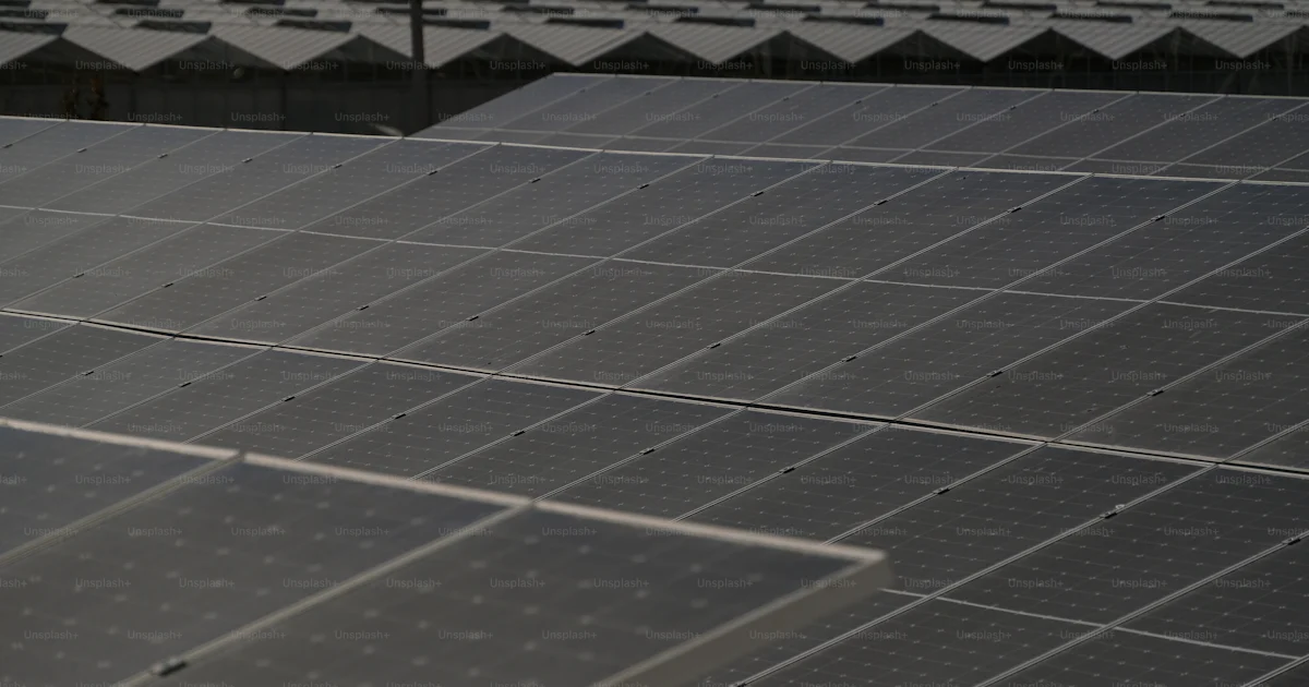 A row of rows of solar panels on a roof photo – Sustainable energy ...