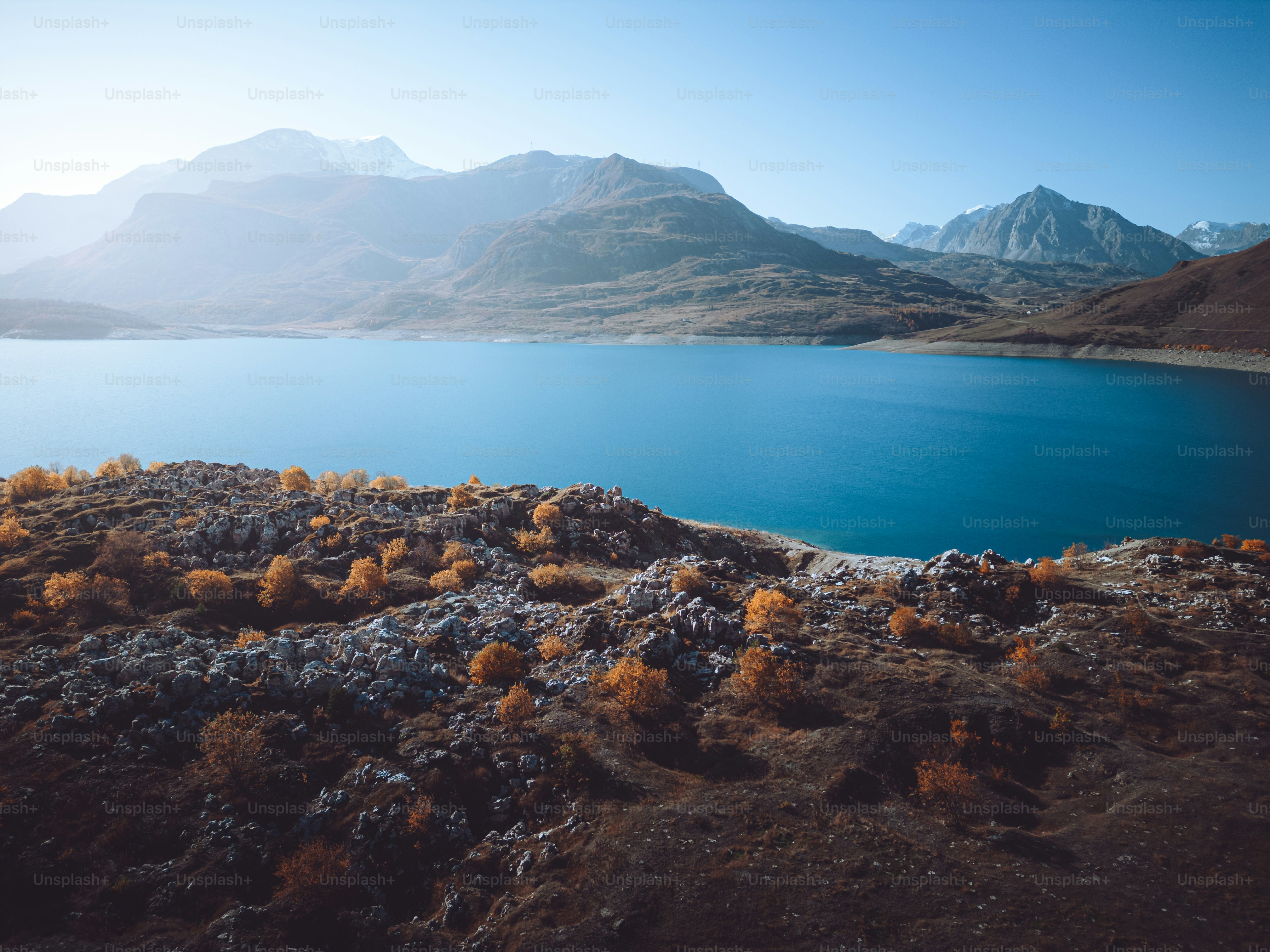 a large body of water surrounded by mountains