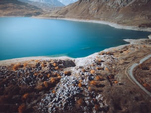 a large body of water surrounded by mountains