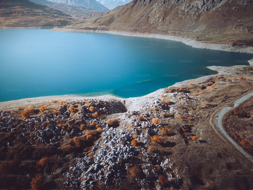 a large body of water surrounded by mountains