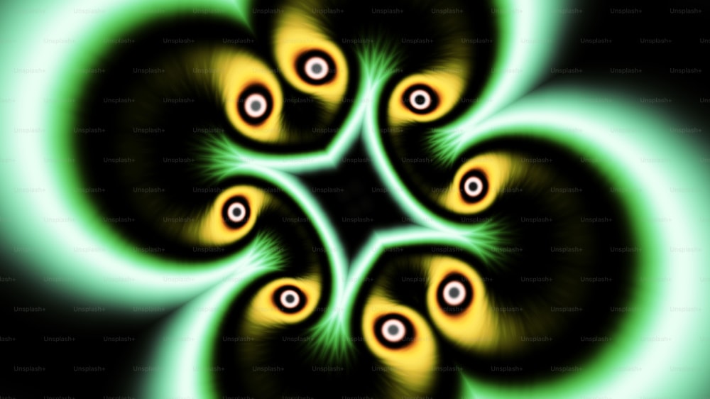 a computer generated image of a green and yellow flower