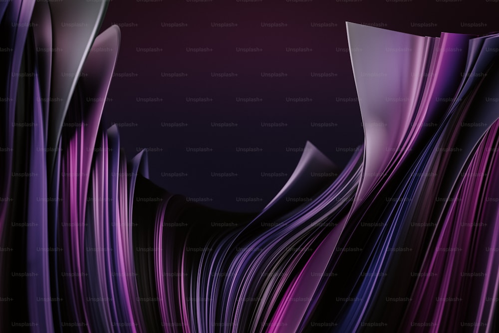 a purple and black abstract background with wavy lines