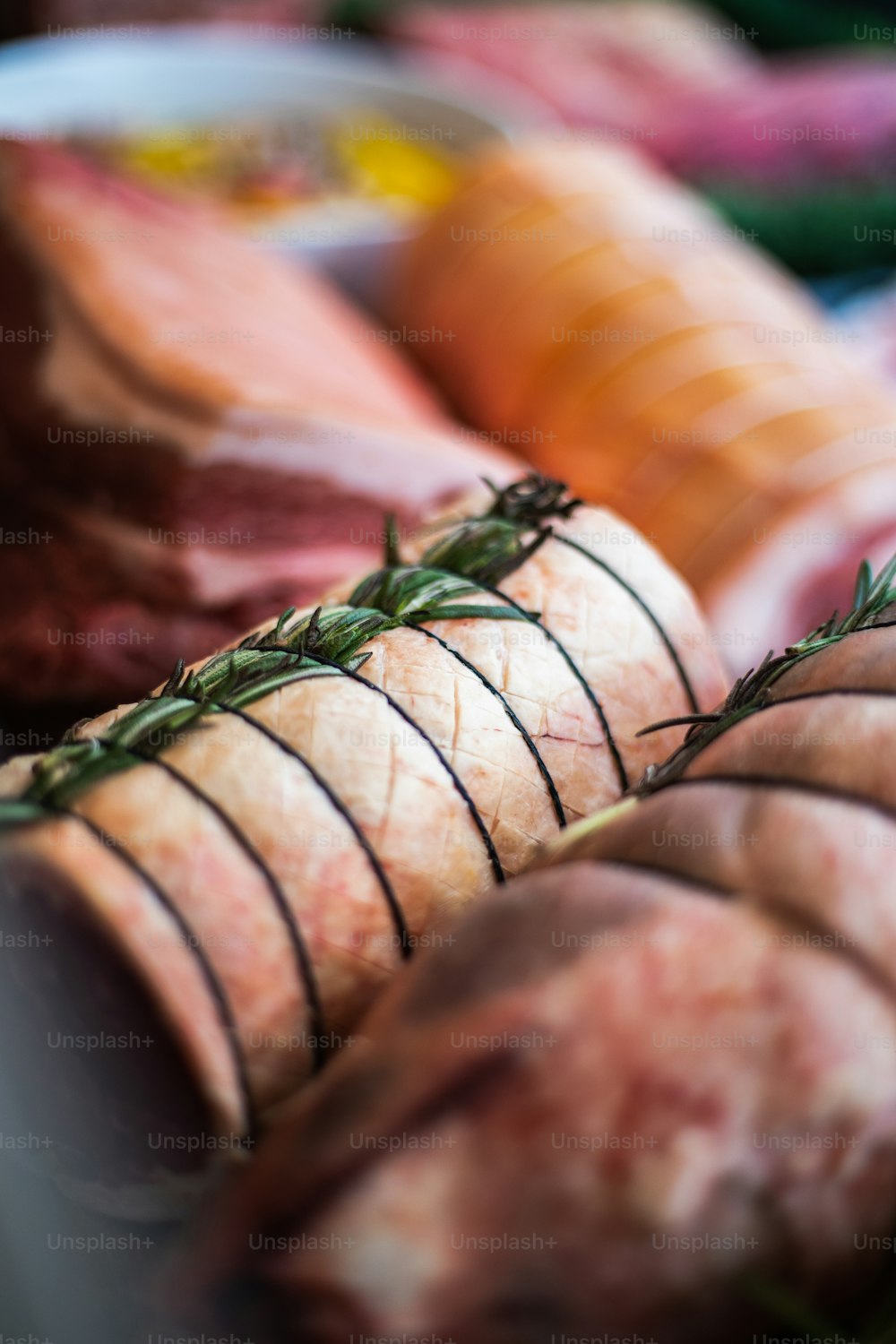 a close up of meat on a plate on a table