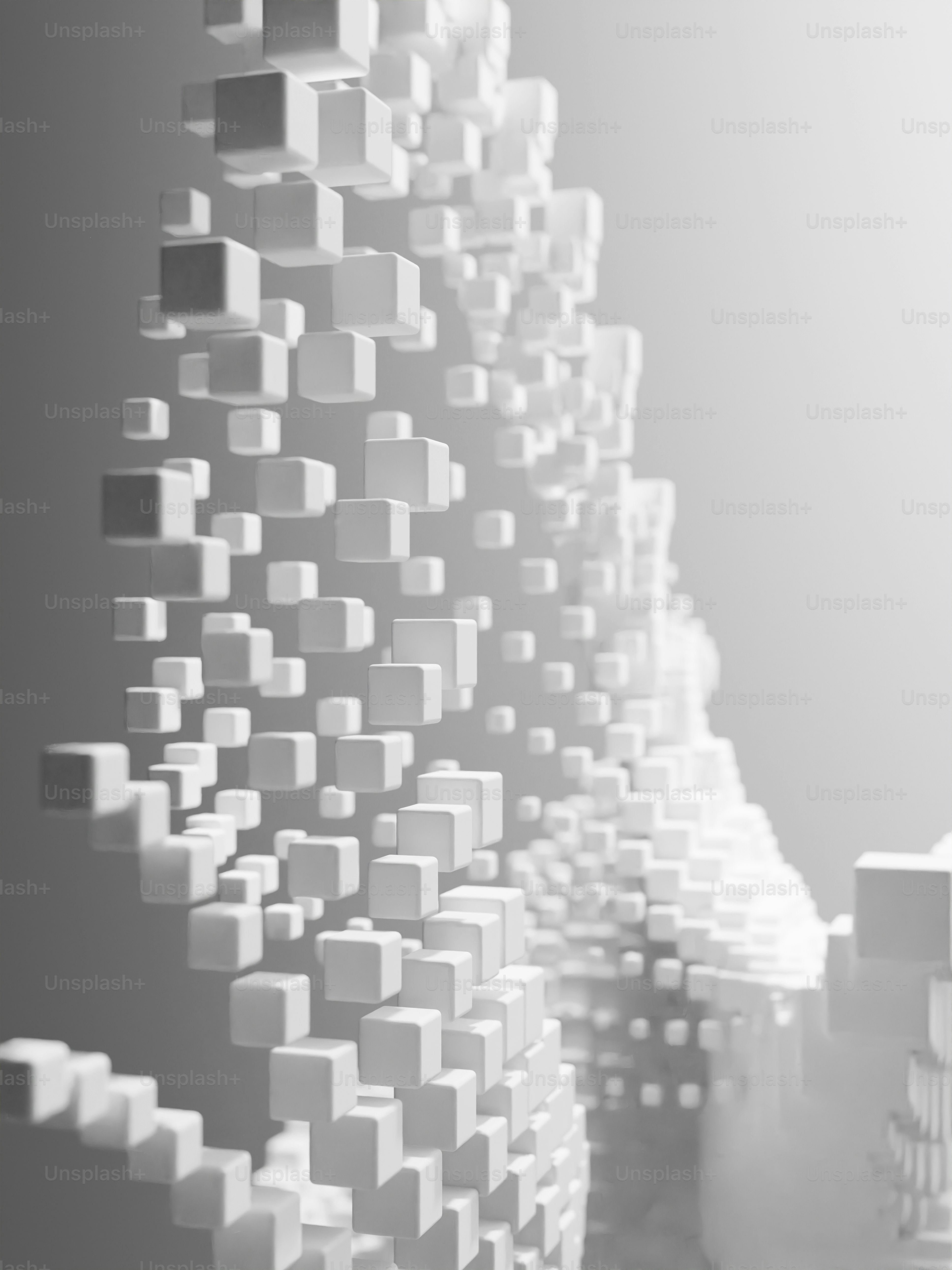 Ein Schwarz-Weiß-Foto von einem Haufen Würfel