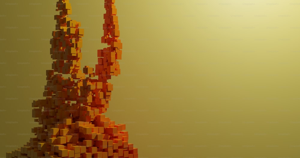 a sculpture made out of lego blocks on a yellow background
