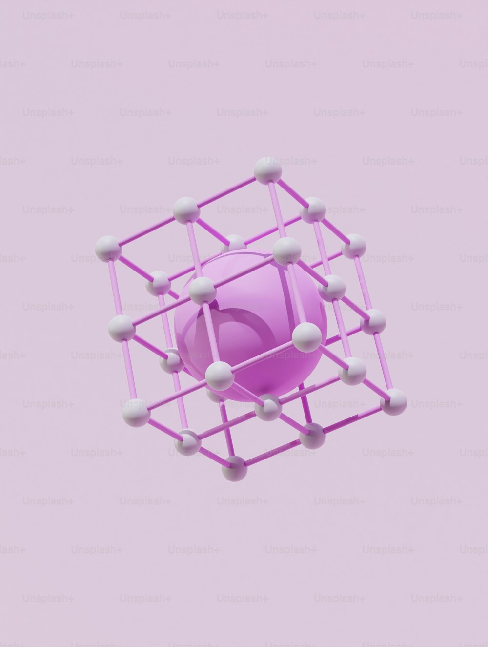 a purple object floating in the air on a pink background
