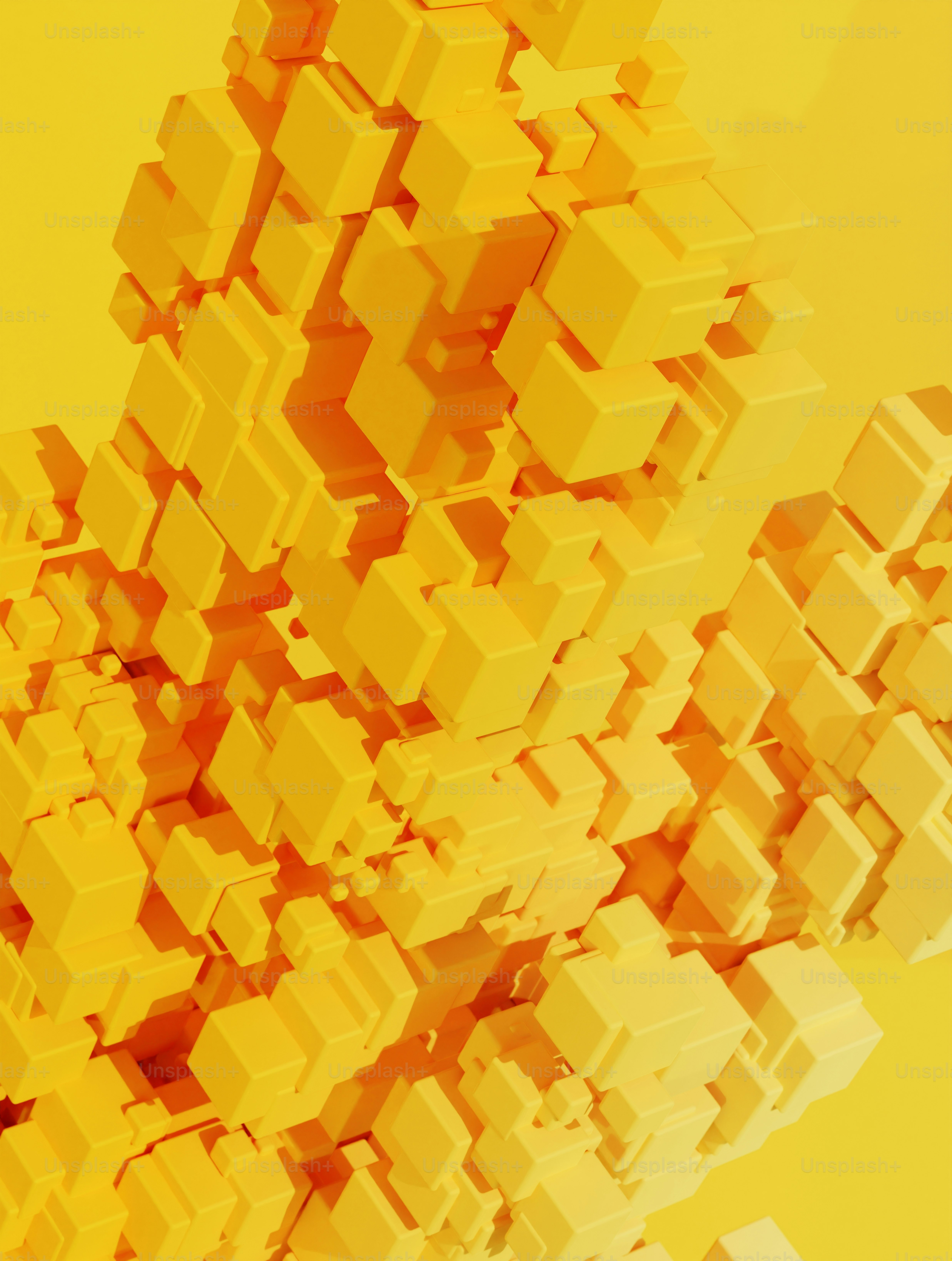 um fundo amarelo com um monte de cubos