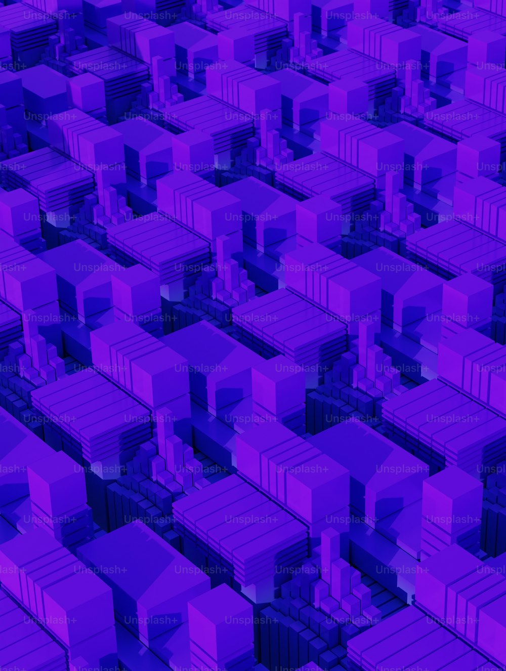 a very large group of purple boxes in the middle of a room