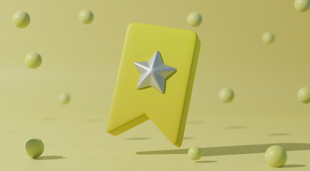 un letrero amarillo con una estrella plateada