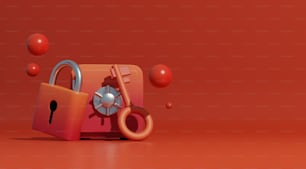 a lock and a key on a red background