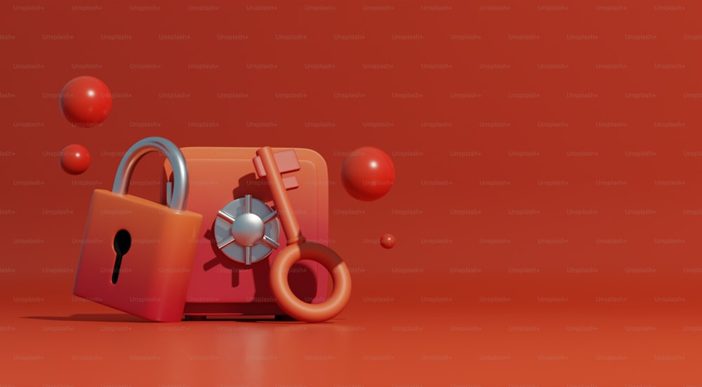 a lock and a key on a red background