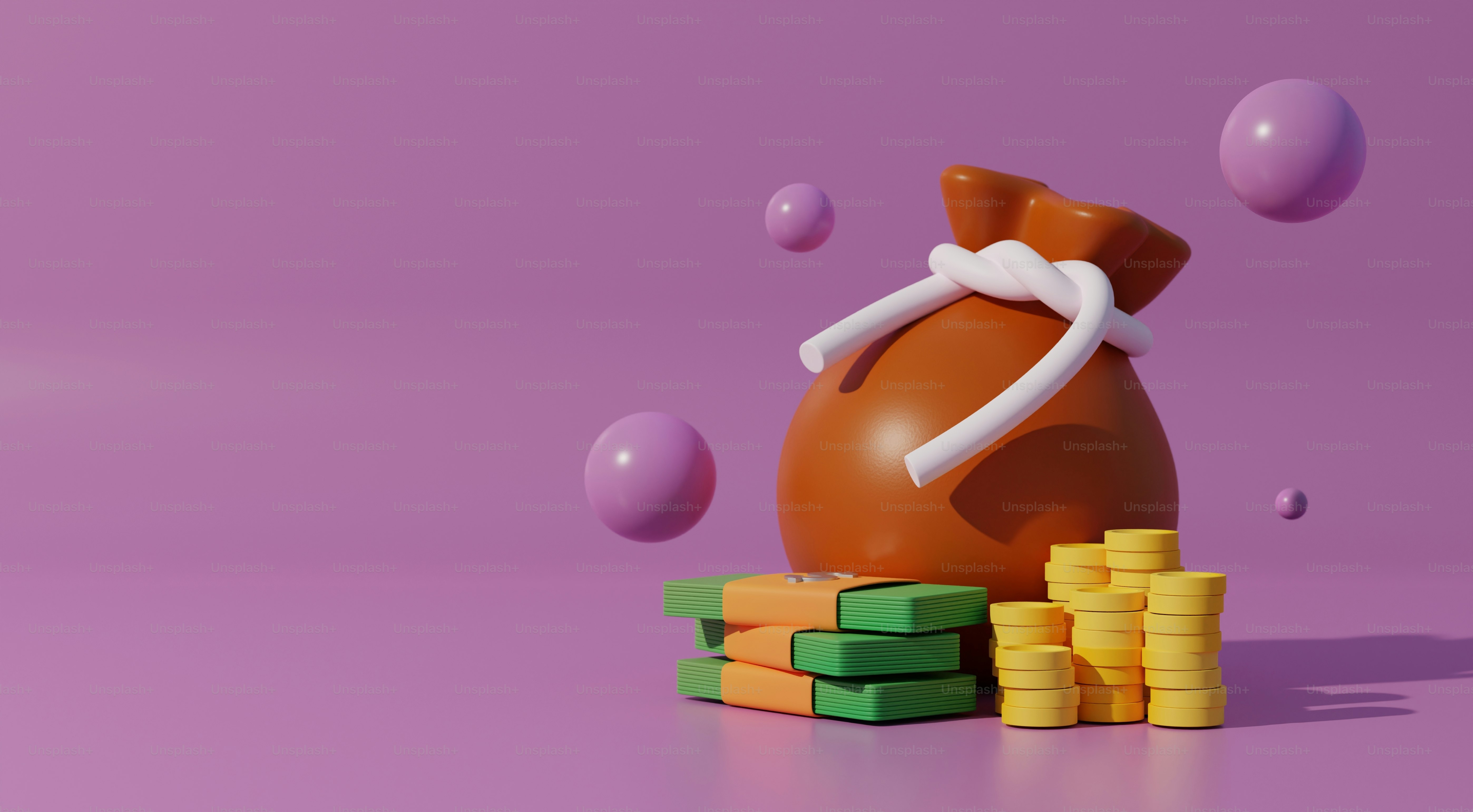 un sac d’argent posé sur une pile de pièces de monnaie