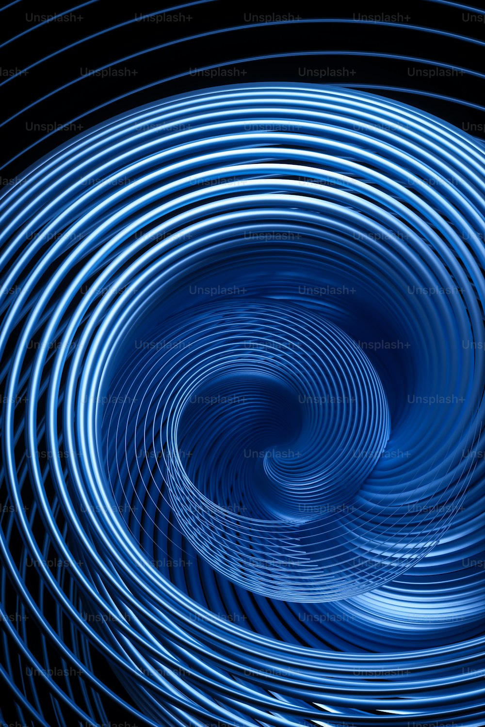 una spirale di luci blu su sfondo nero