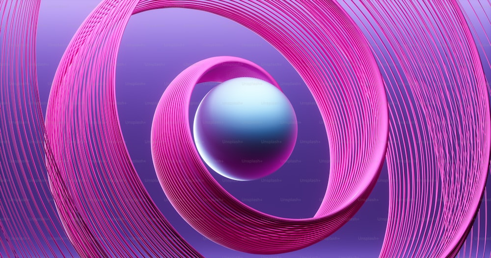 un fondo púrpura con una bola azul en el centro