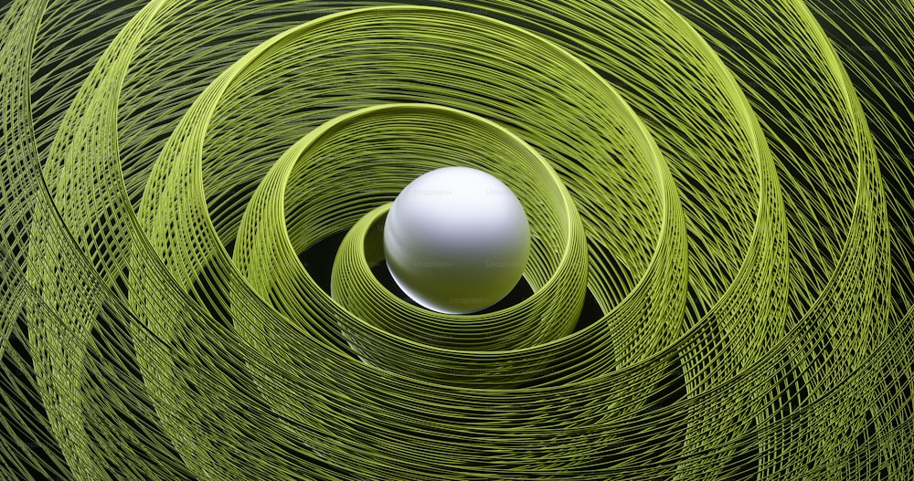 a white egg sitting in a spiral of green lines