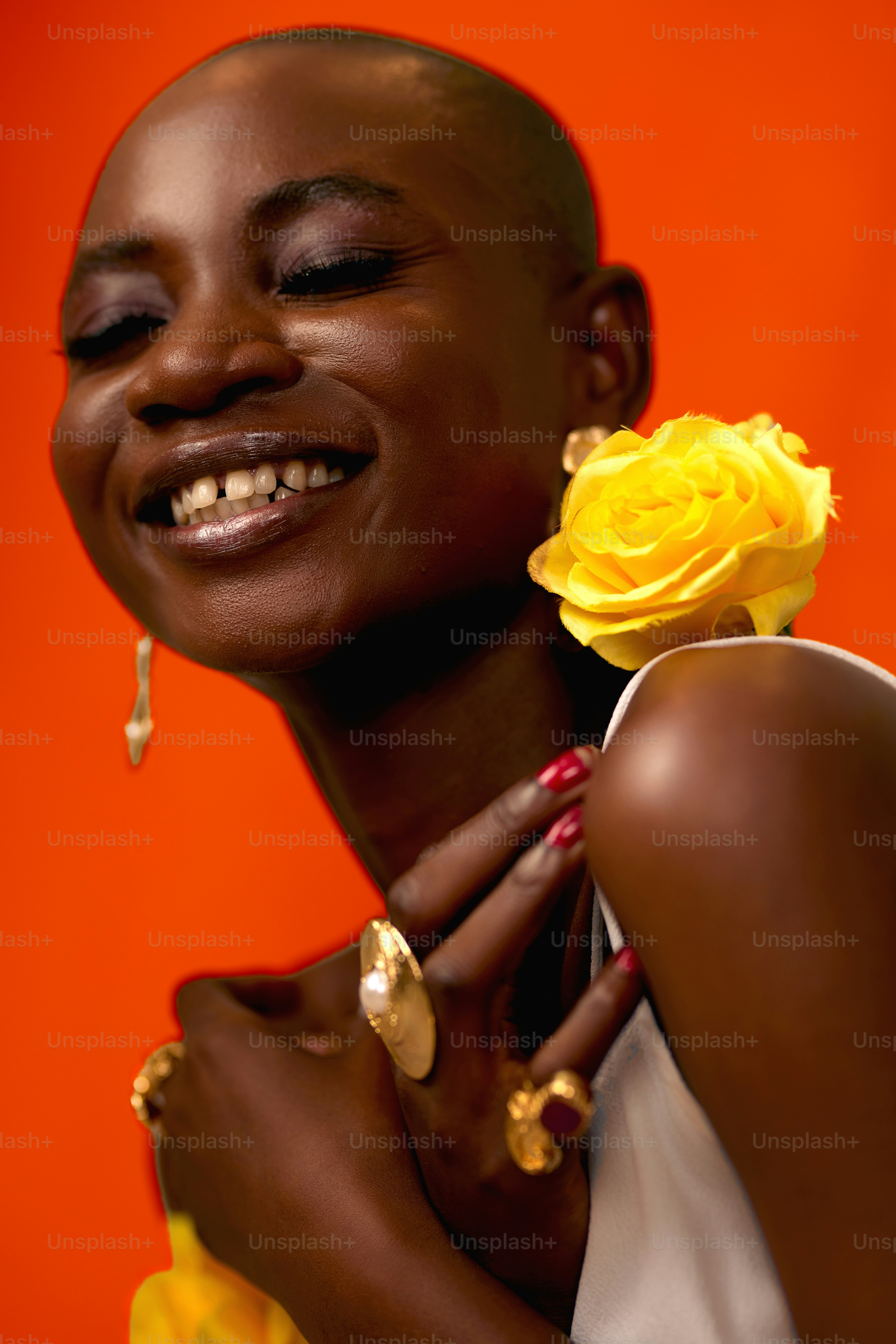 a woman with a flower in her hair