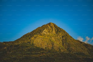 a very tall mountain with a blue sky in the background