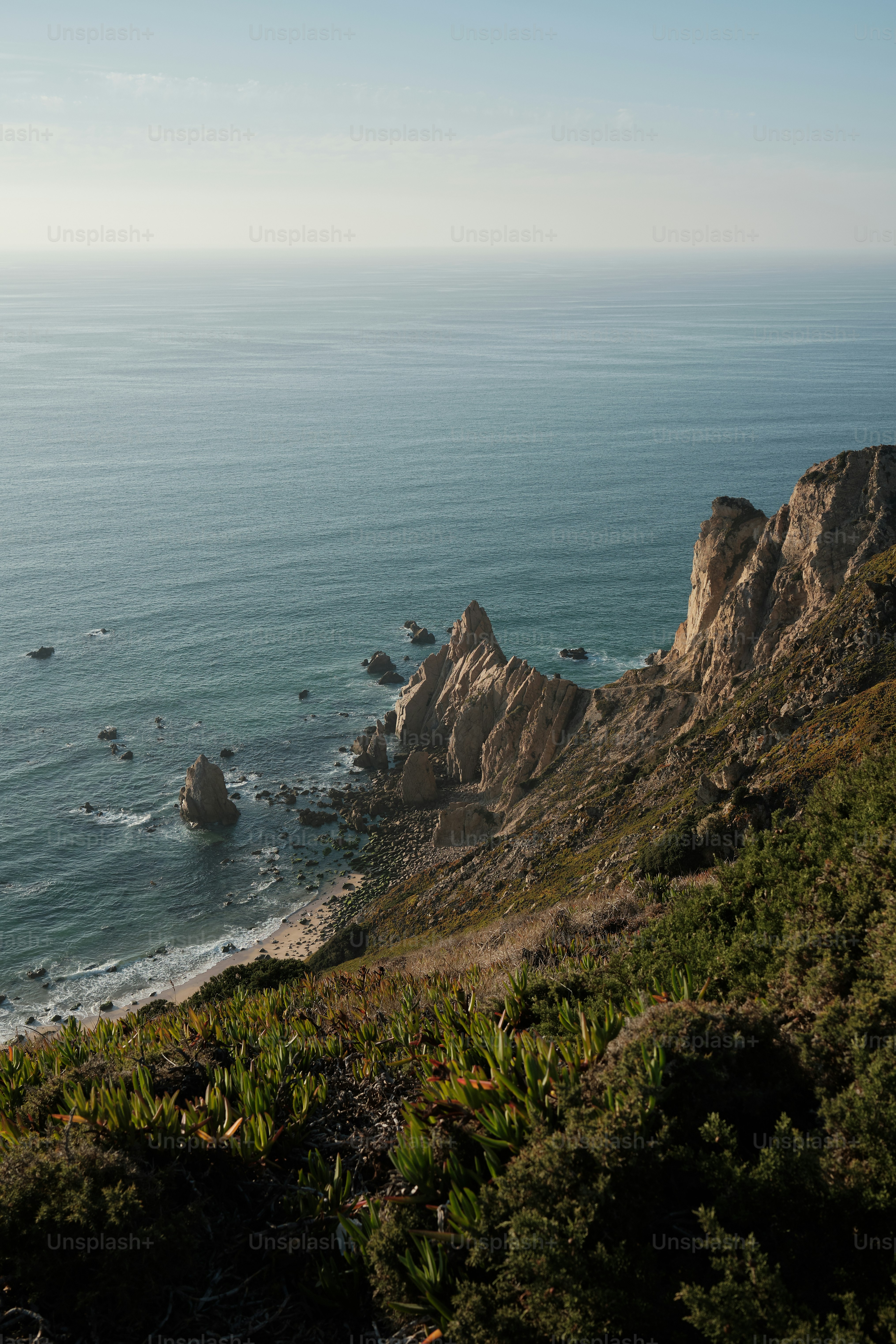 Una vista dell'oceano dalla cima di una collina