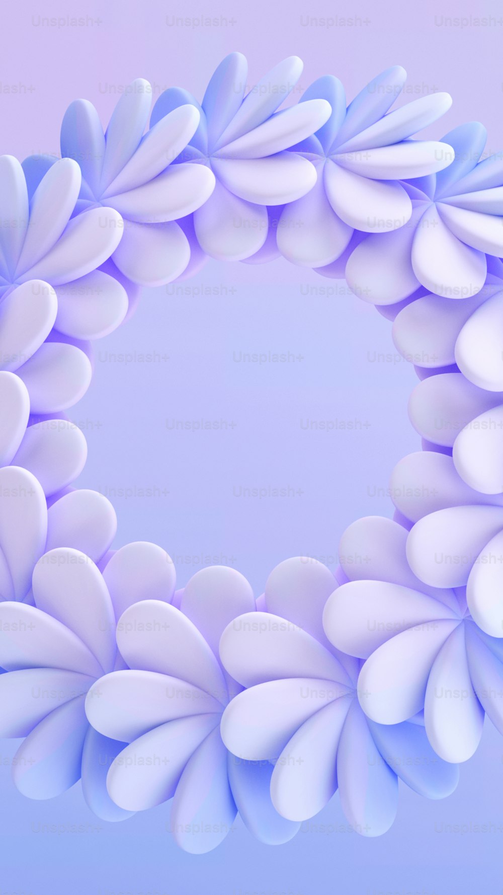 Un objeto circular azul y blanco con pétalos blancos