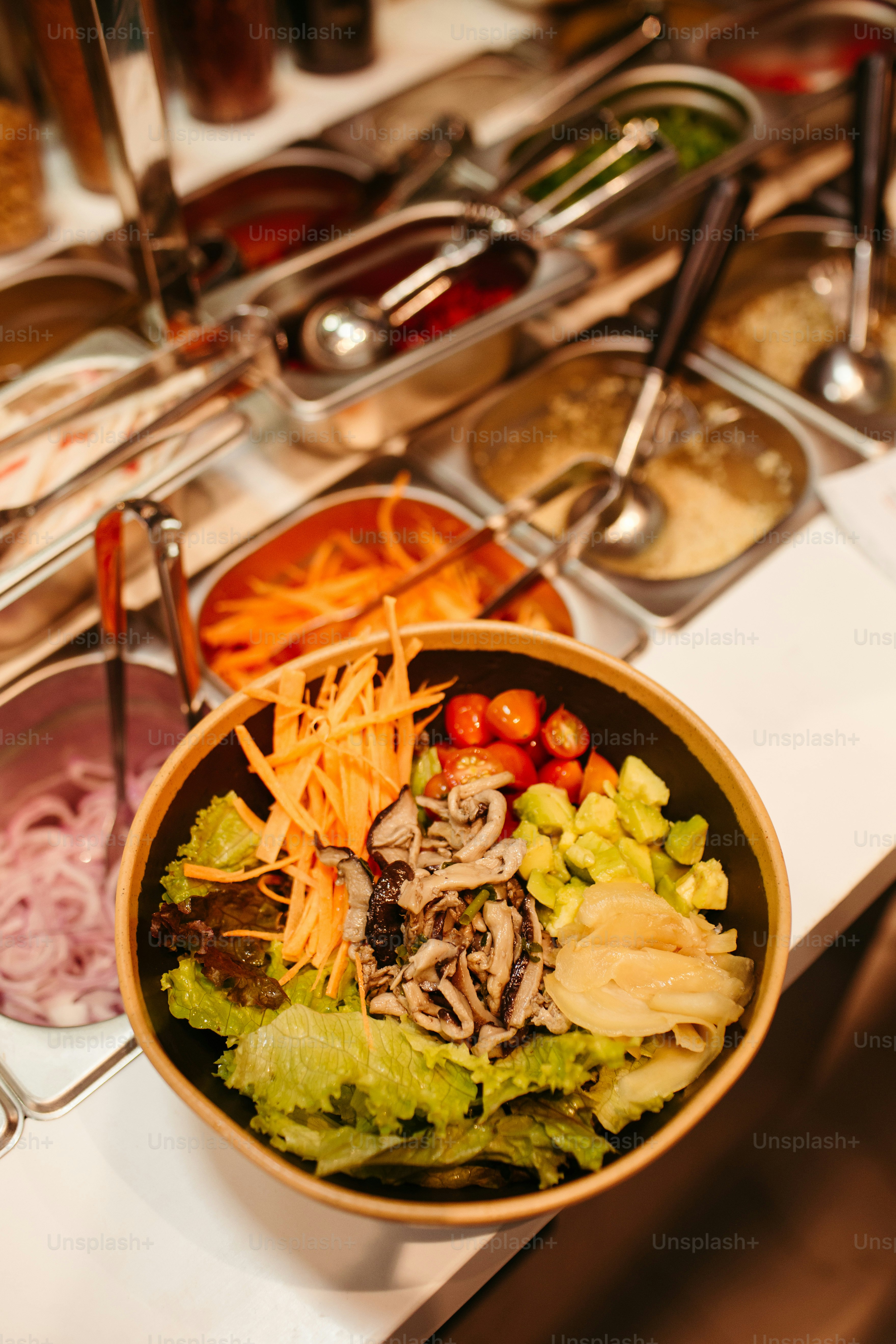 a salad in a bowl on a table