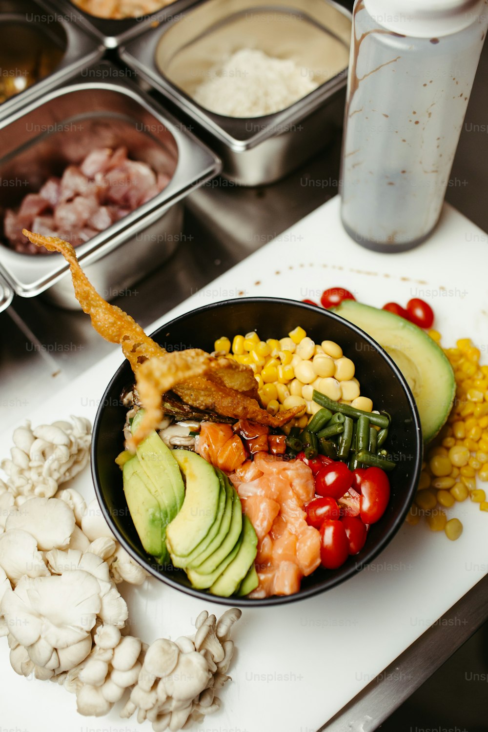 a bowl of food is sitting on a table