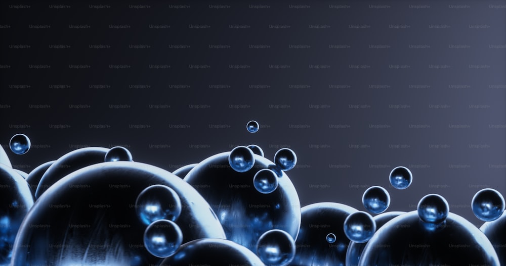 a group of blue bubbles floating in the air