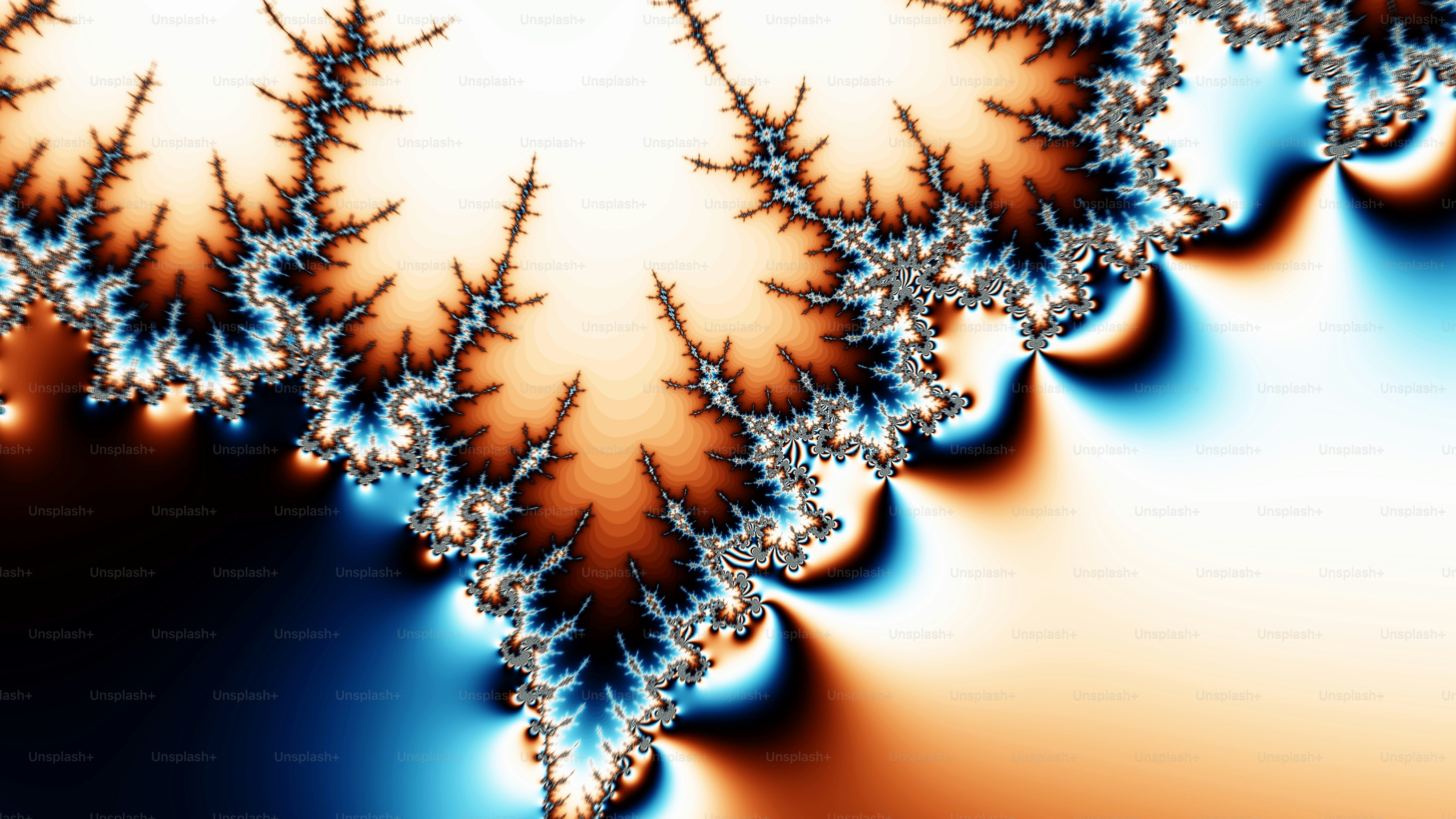 uno sfondo blu e arancione con un motivo di foglie