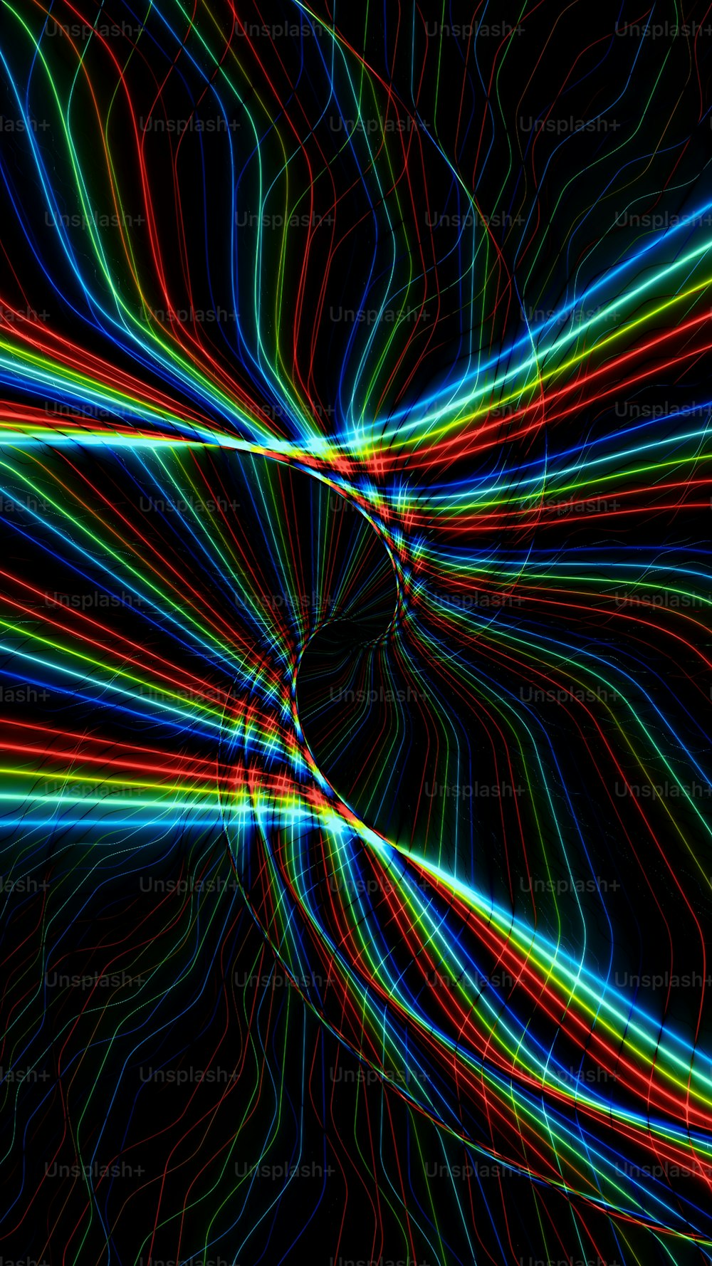 Una imagen abstracta de una espiral de líneas de colores