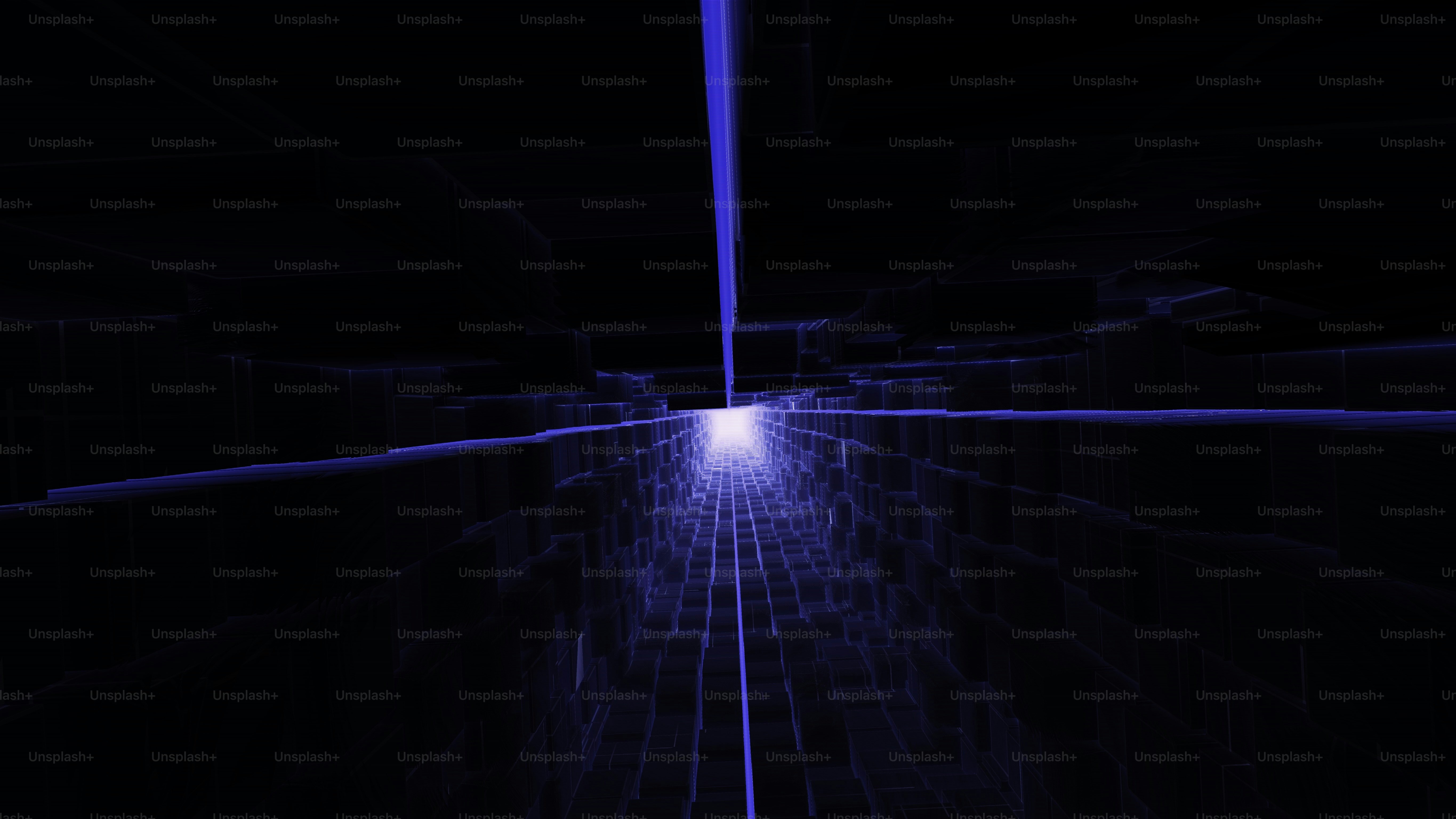 una stanza buia con una luce alla fine di essa