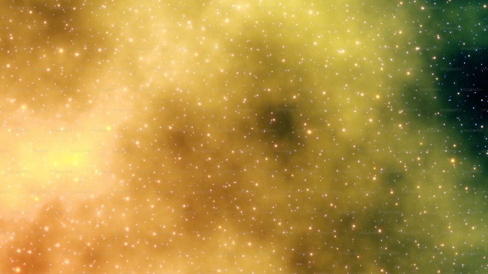 a yellow and green space filled with stars