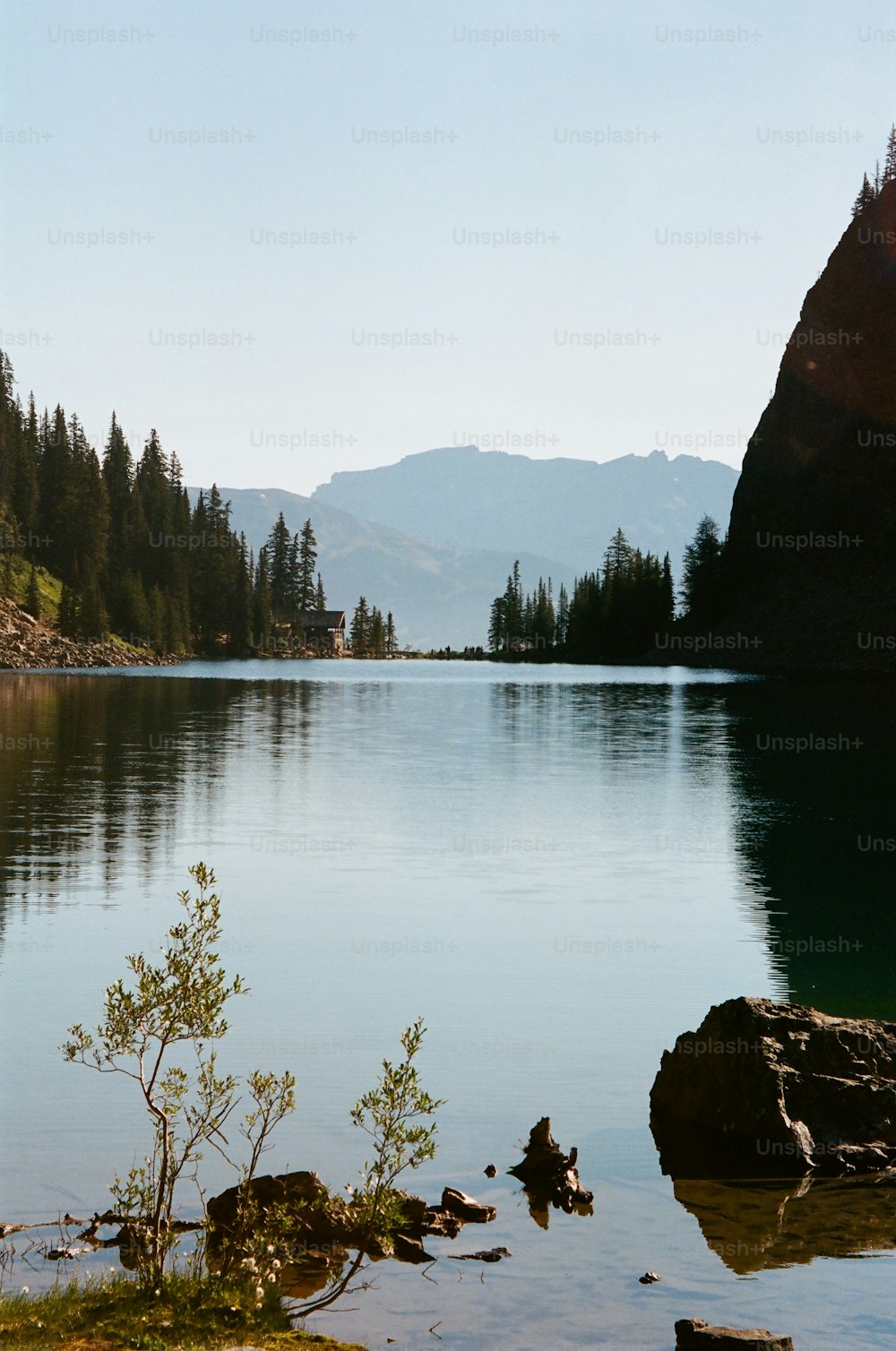 uno specchio d'acqua circondato da montagne e alberi