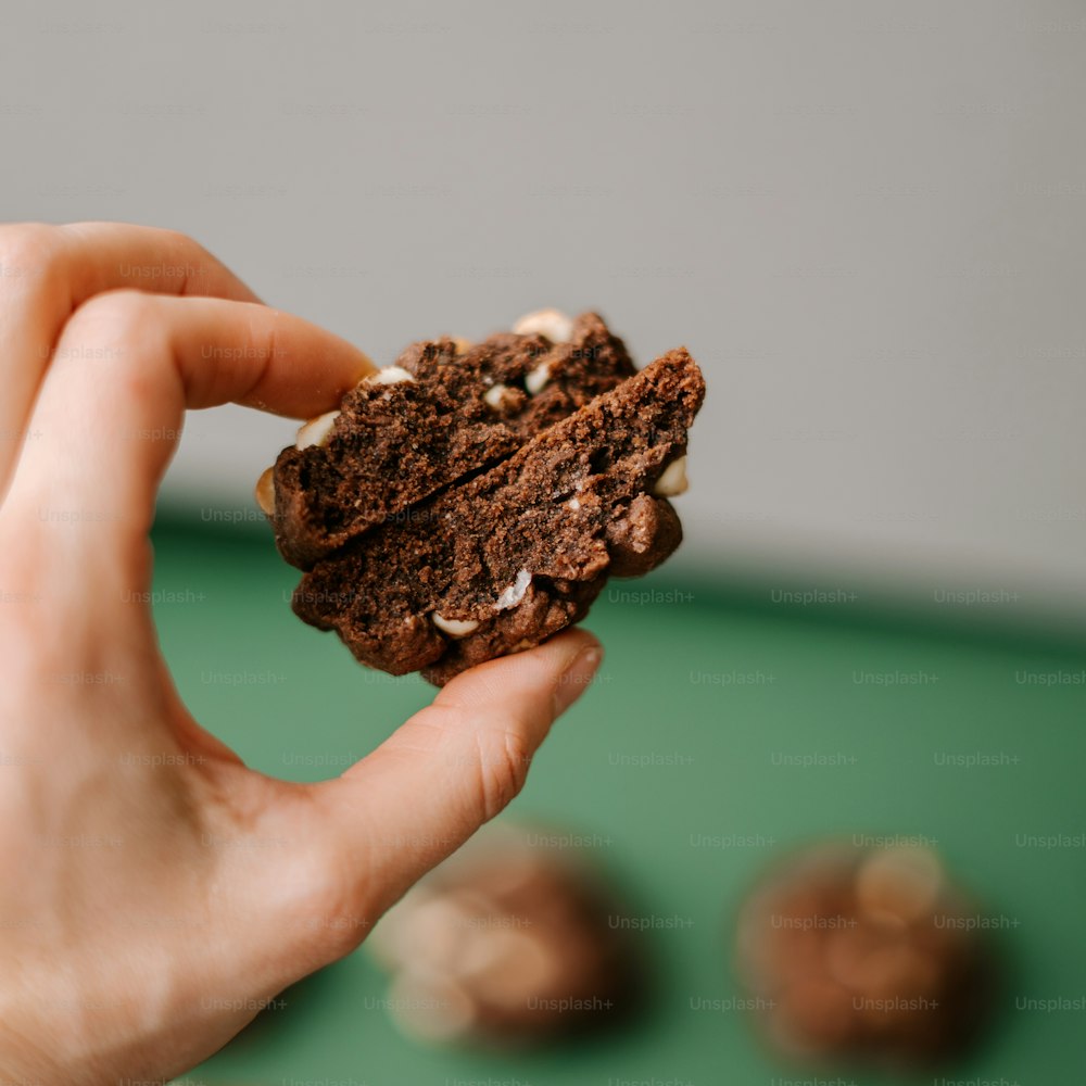 a person holding a cookie in their hand