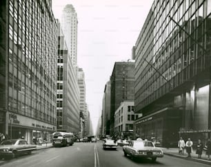 UNITED STATES - CIRCA 1950s:  View of city street.