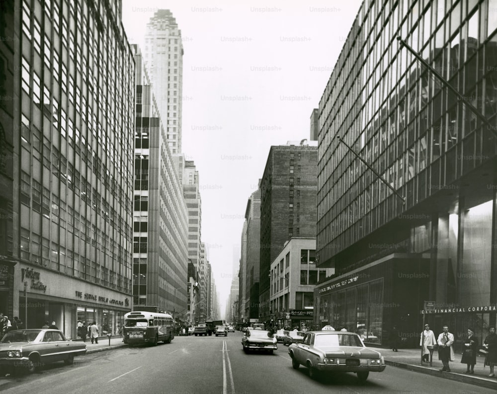 UNITED STATES - CIRCA 1950s:  View of city street.