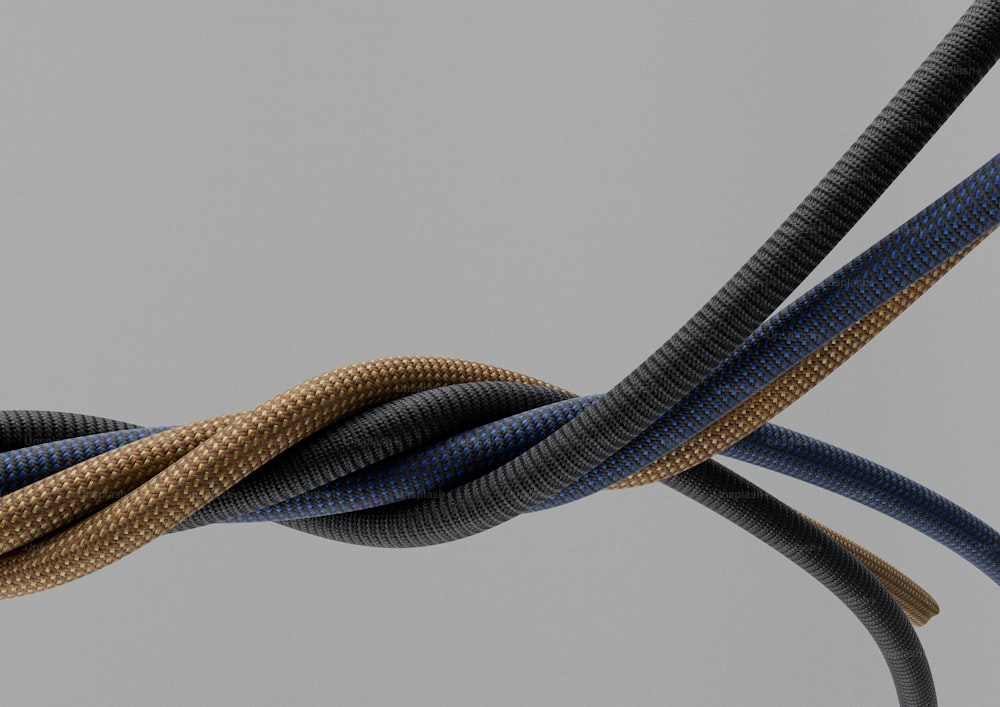 Un primer plano de un cable azul y marrón