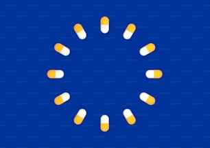 a circle of pills on a blue background