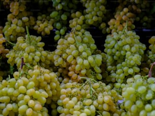 a bunch of green grapes sitting on top of a table